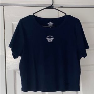 navy blue hollister shirt w/ butterfly